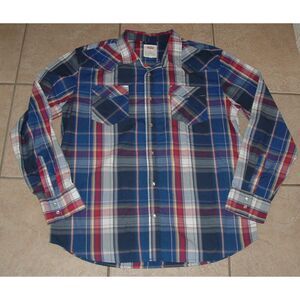 LEVIS Mens Sz XL Blue Plaid Western Style Snap Front Long Sleeve RED TAB Shirt